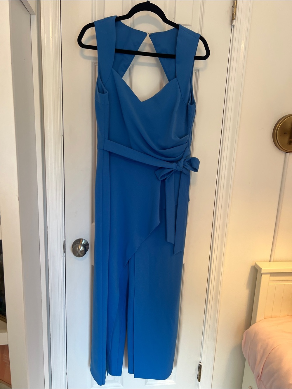 Adrianna Papell Cobalt Blue Sleeveless Wrap Jumpsuit with Waist Tie